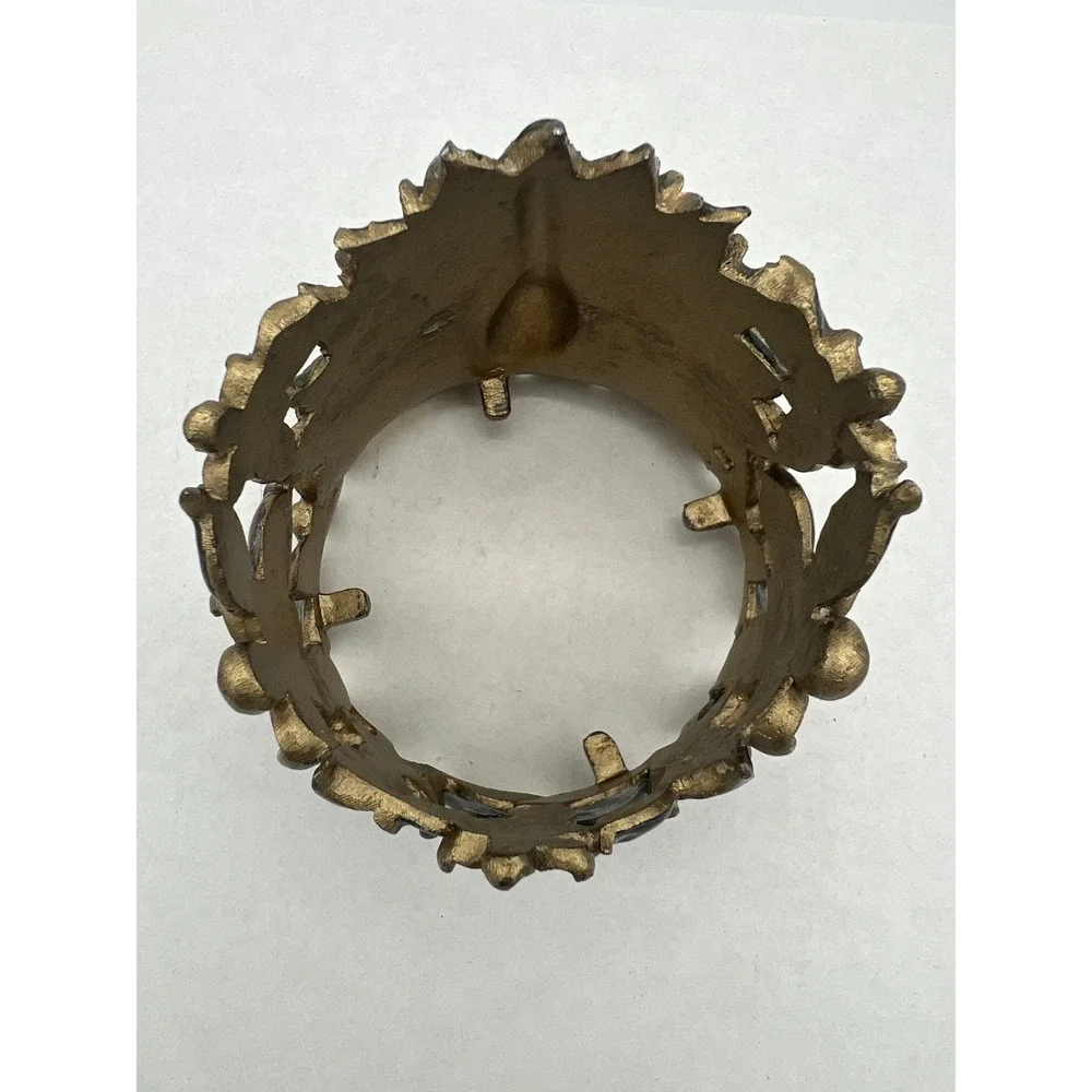Jeweled Peacock Votive Candle Holder Gold Tone Enamel Rhinestone Floral Decor